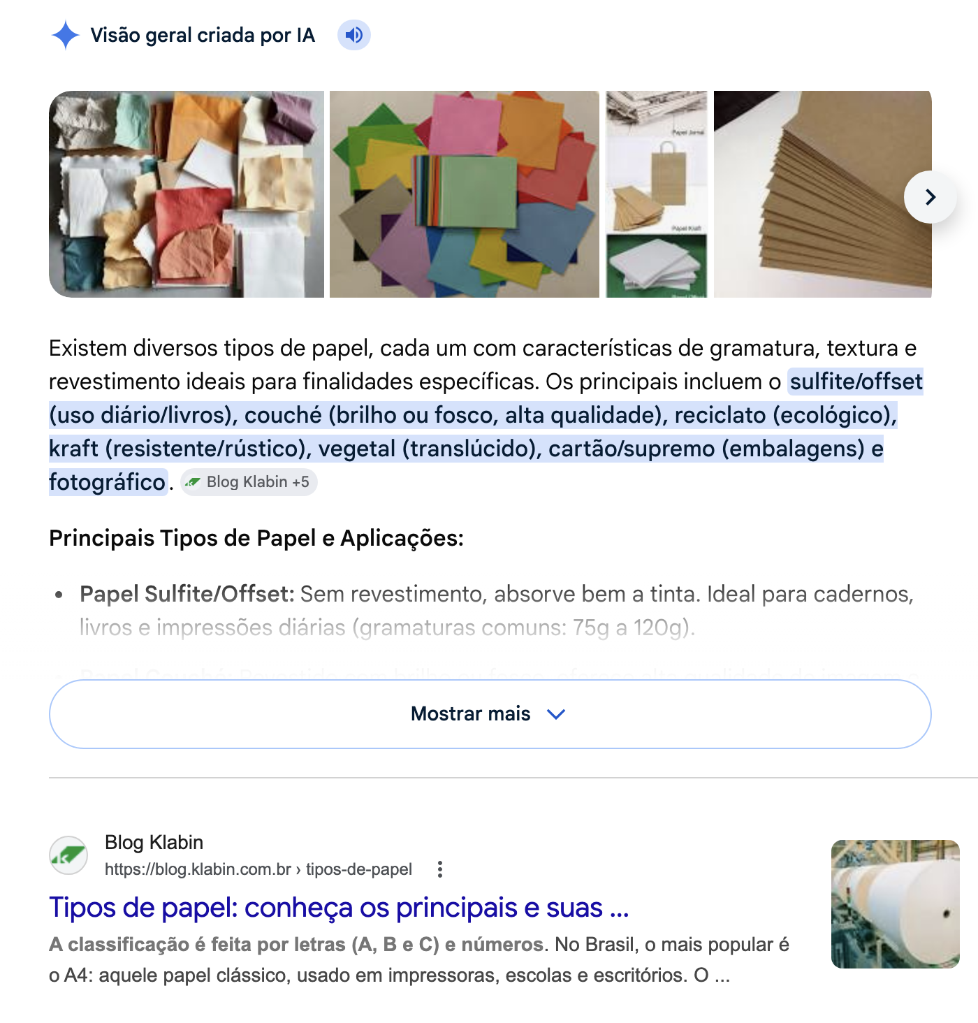 Resultado — Conteúdo referência na IA e SERP tradicional