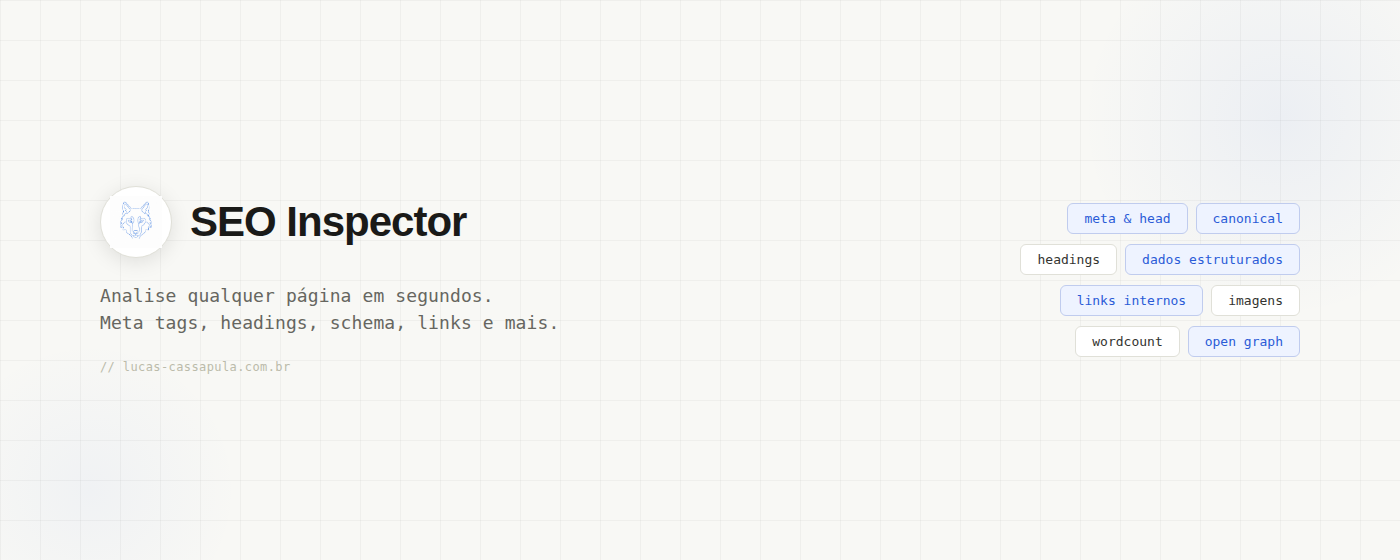 SEO Inspector em uso — painel com dados SEO da página ativa